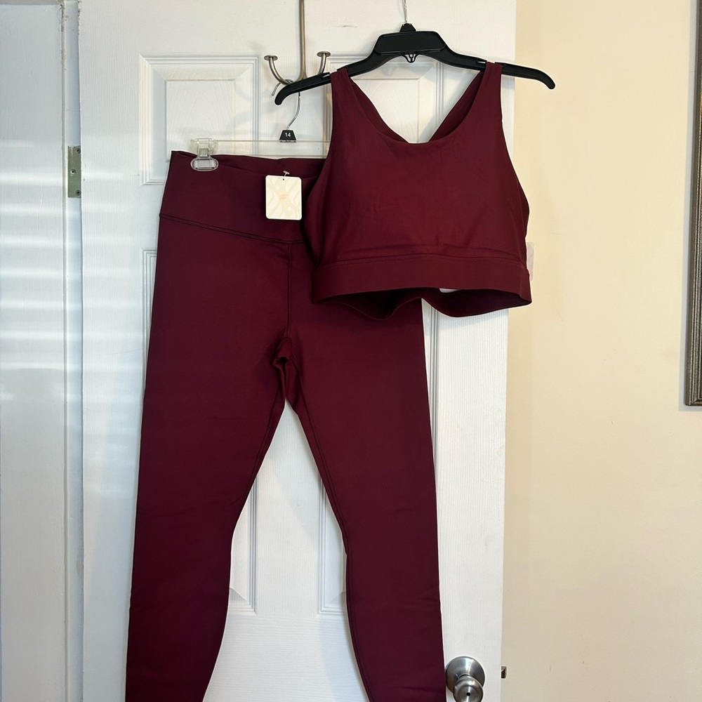 Fabletics Burgundy Leggings & Sports Bra